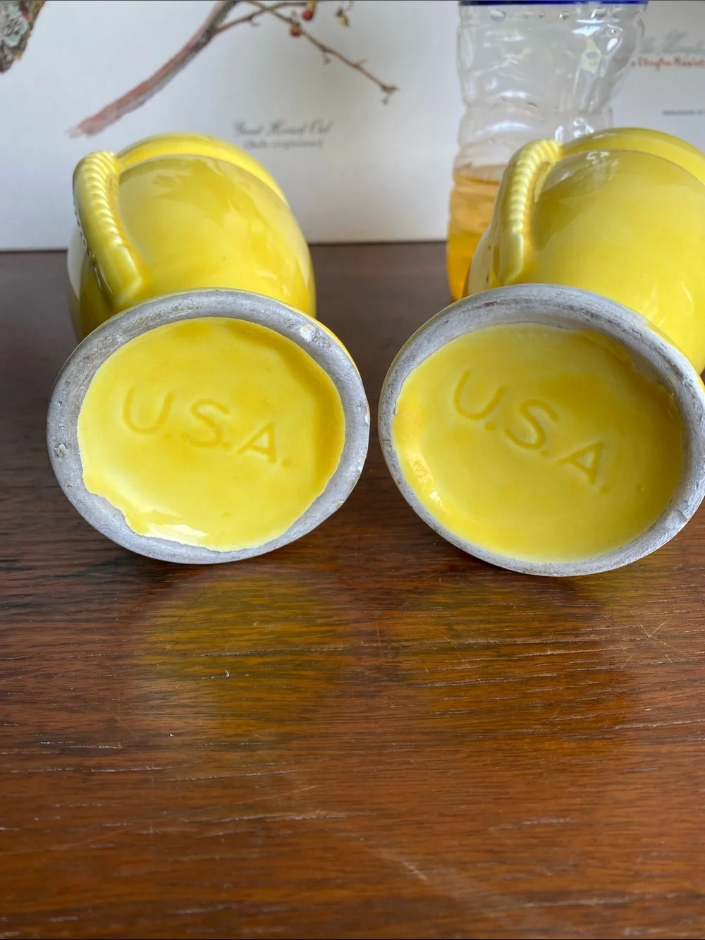Shawnee USA 2 Vintage Sunny Yellow Ceramic Trophy Vases